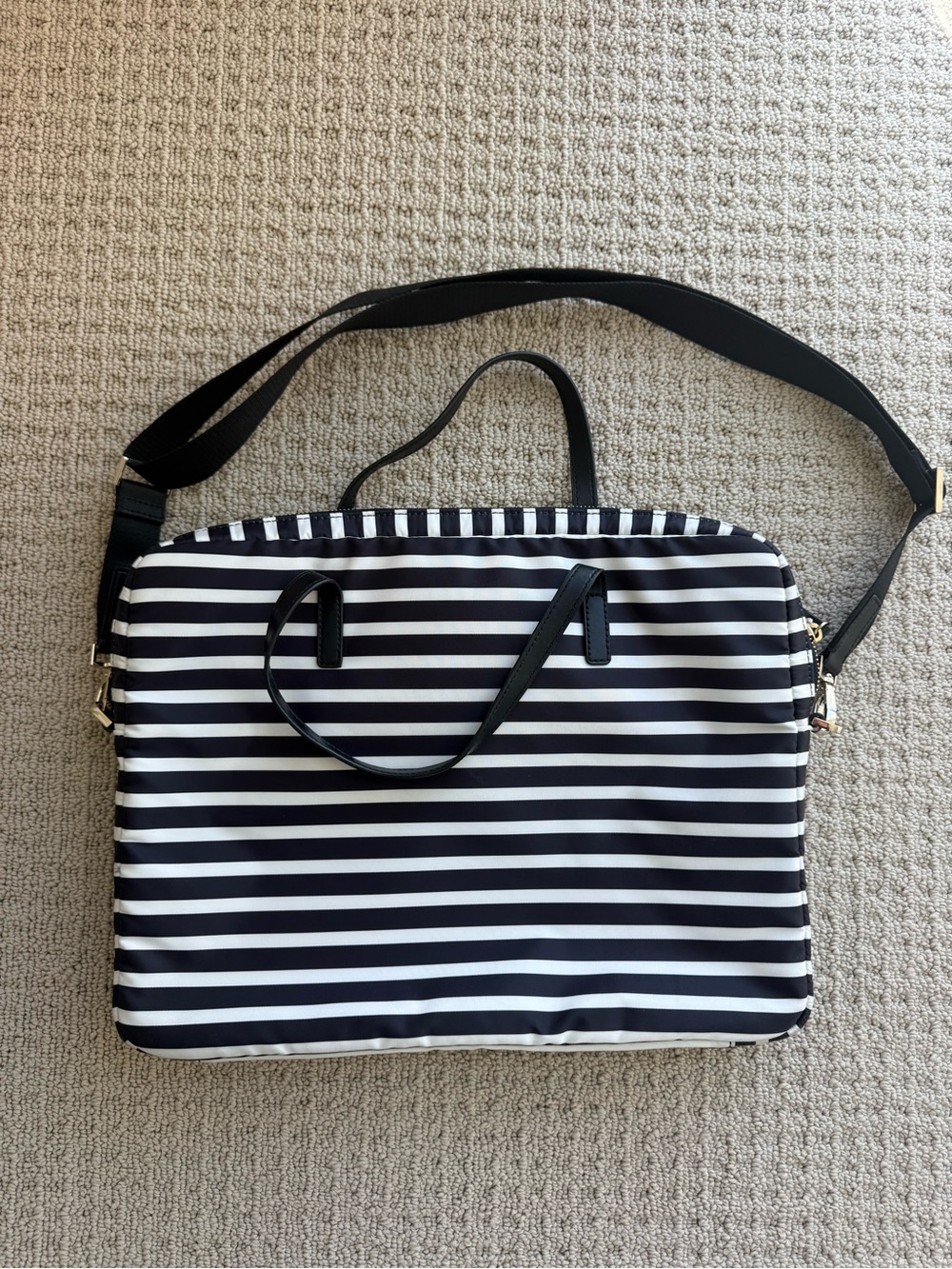 kate spade Black and White Striped Laptop Bag with Shoulder Strap - Picture 2 of 3
